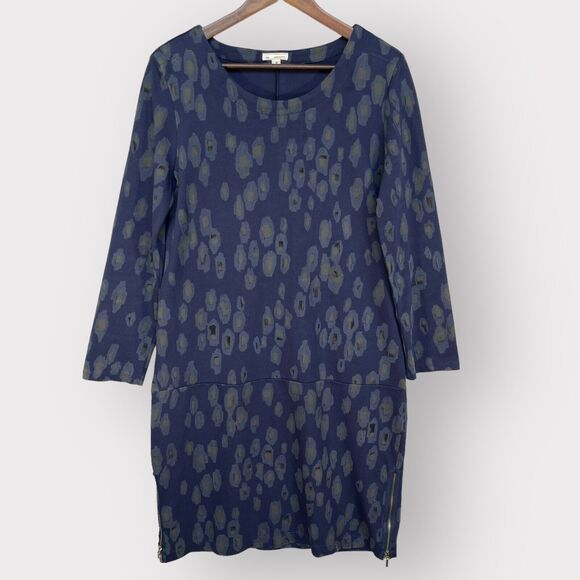 Gap Shift‎ Dress Women M Navy Leopard Print Gold Zip Side Hem 100% Cotton U42 - Picture 1 of 16